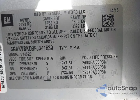 2015 Buick Enclave Leather from USA, damaged, VIN 5GAKVBKD8FJ341639